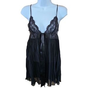Black Lace & Satin Babydoll Lingerie Nightwear goth whimsygoth honeymoon sheer